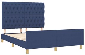 Estrutura de cama c/ cabeceira 140x190 cm tecido azul