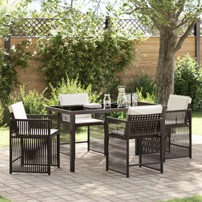 vidaXL Conjunto de Jantar Jardim 5 Peças com Almofadas Castanho Vime PE