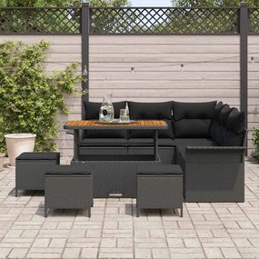 Conjunto de Sofá de Jardim 9 Peças com Almofadas de Rattan Poliéster P