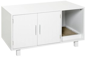 PawHut Móvel Caixa de Areia para Gatos com Porta com Arranhador Caixa de Areia para Gatos de Interior 91x52x50,5 cm Branco | Aosom Portugal