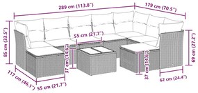10 pcs conjunto sofás de jardim c/ almofadões vime PE preto
