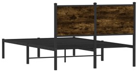 Estrutura de cama sem colchão 120x190 cm metal carvalho fumado