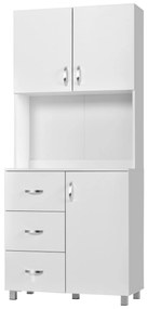 HOMCOM Armário de Armazenamento de Cozinha Armário Alto com 3 Gavetas 3 Portas e Prateleiras Interiores Ajustáveis móvel Auxiliar para Sala de Jantar Sala de Estar 80x39,5x183,5cm Branco