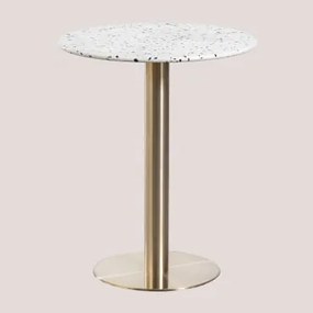 Mesa De Bar Redonda Ø60 Cm Em Terraço Xiren Terrazzo Marfim E Preto - Dourado Escovado - Sklum