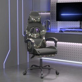 vidaXL Cadeira gaming giratória + apoio pés couro art. preto/camuflado