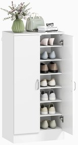 Sapateira de 2 Portas Sapateira para Entrada com 6 Prateleiras Ajustáveis para 14 Pares de Sapatos 55x35x108 cm Branco