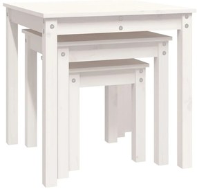 Mesas de encastrar 3 pcs madeira de pinho maciça branco
