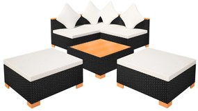6 pcs conjunto lounge de jardim c/ almofadões vime PE preto