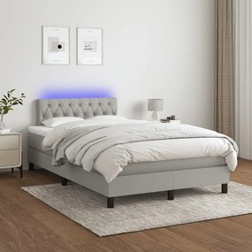 Cama box spring c/ colchão e LED 120x190 cm tecido cinza-claro