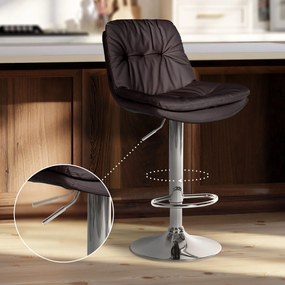 Banco de bar em couro sintético com estrutura prateada 92-113 x 46 x 54 cm castanho
