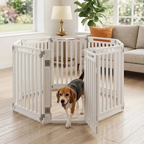 Conjunto de 7 Painéis para Parque para Cães com Porta, 53 x 81 cm, Configuração Flexível, Branco
