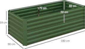 Floreira de horta retangular com tubos de reforço em aço galvanizado 180 x 90 x 59 cm verde