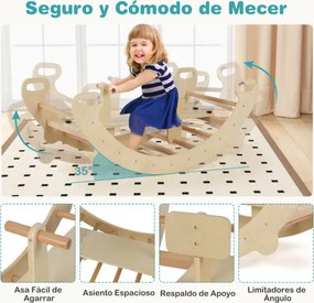 Cavalo de baloiço crianças escalador de madeira com arco de escalada, baloiço e túnel para gatinhar com assento para 1 a 5 anos 112 x 52 x 44 cm Natur
