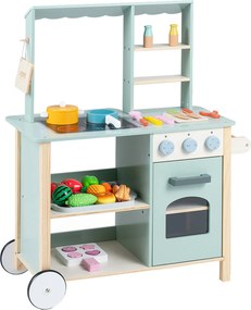Cozinha Infantil de Brincar com Rodas, 67 x 34 x 81 cm, Com Acessórios, Verde
