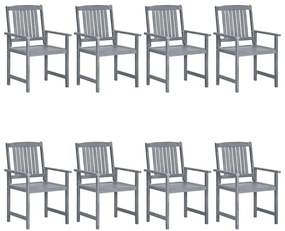 Cadeiras de jardim c/ almofadões 8 pcs acácia maciça cinzento