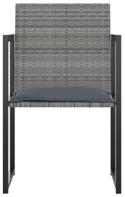 7 pcs conjunto jantar exterior com almofadões vime PE cinzento