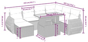 8 pcs conjunto sofás de jardim com almofadões vime PE preto