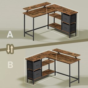 Secretária em forma de L, secretária de canto, com 2 gavetas 105,1 x 135,1 x 89,6 cm castanho