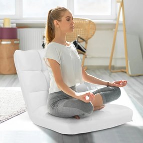 Cadeira chão dobrável Encosto ajustável 14 posições para quarto Sala 105 x 56 x 15 cm Branco