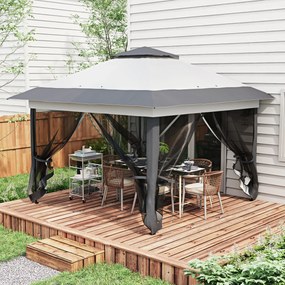 Tenda de jardim pop-up dobrável em aço e poliéster com redes mosquiteiras + saco de transporte com rodas cinzento