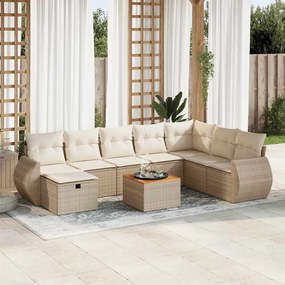vidaXL 9 pcs conjunto de sofás p/ jardim com almofadões vime PE bege