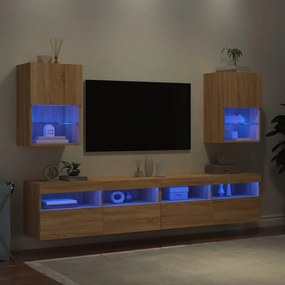 Móveis de TV com luzes LED 2 pcs 40,5x30x60 cm carvalho sonoma
