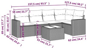 6 pcs conjunto sofás de jardim c/ almofadões vime PE preto