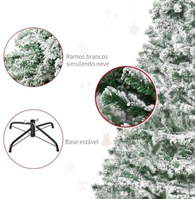 Árvore de Natal Ø140x225cm Neve Artificial com 1083 Pontas de PVC Base Dobrável e Suporte de Metal Decoração de Natal para Interiores Verde e Branco