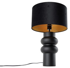 Candeeiro de Mesa Design Preto com Abaajur de Veludo Preto e Dourado 35 cm - Alisia Design