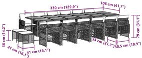 17 pcs conj. de jantar p/ jardim c/ almofadões vime PE cinzento