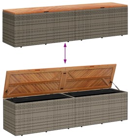 Caixa arrumação jardim 220x50x54 cm vime PE/acácia maciça cinza