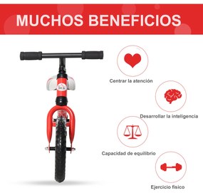 HOMCOM Bicicleta sem pedal para criança acima de 2 anos com selim ajustável em altura Pneus EVA máx. 25 kg Metal 65x33x46 cm Vermelho