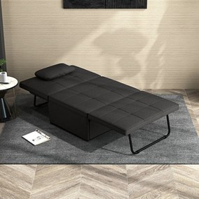 Sofá-Cama "Açores" 3 em 1 - Preto - 95x179x78 cm - Linho e Metal - Des