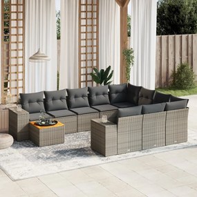 11 pcs conjunto sofás de jardim c/ almofadões vime PE cinzento