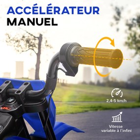 Moto elétrica para crianças, moto de motocross para crianças dos 3 aos 6 anos, 2 motores, 12 V, velocidade máxima de 5 km/h, 107 x 56 x 70 cm, azul