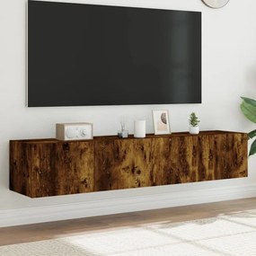 vidaXL Móveis de parede para TV com luzes LED 2 pcs carvalho fumado