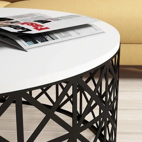 Mesa de Centro Selin Metal Ferforje – Branco/Preto – 90x90x38 cm