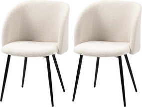 Conjunto de 2 cadeiras de sala de jantar com encosto em tecido com efeito de lã felpuda e pés em aço, 55 x 62 x 80 cm, bege e preto