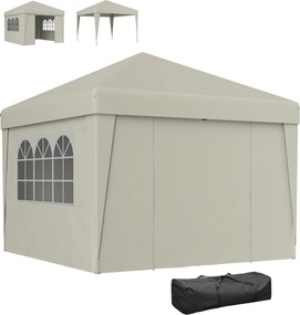 Tenda de jardim dobrável 3 x 3 x 2,75 m com proteção UV 30+ com janelas + laterais + saco de transporte creme