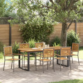 Conjunto de Jantar de Jardim vidaXL 7 Peças Cinza Poly Rattan Acácia