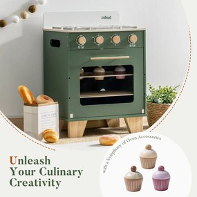 Forno de cozinha de brincar de madeira para crianças 57 x 41 x 28 cm Verde vintage