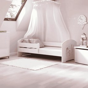 Cama infantil LUK unicórnio e princesa 140x70 branca com grade - colchão e estrado incluído