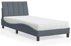 Cama com colchão 90x190 cm veludo cinzento-escuro