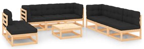 9 pcs conjunto lounge de jardim c/ almofadões pinho maciço