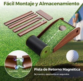 Tapete de golfe Hole-in-One com retorno automático da bola 3 bolas e acessórios de prática 274 x 27 x 15 cm