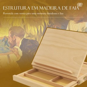 Cavalete de Mesa Ajustável Caixa Cavalete de Madeira de Faia com Gaveta de Armazenamento e Dobrável 33,5x26x26 cm Madeira