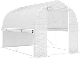 Outsunny Estufa polytunnel 3 x 2 x 2 m com laterais enroláveis, lona plástica resistente aos UV e estrutura de aço, Branco | Aosom Portugal