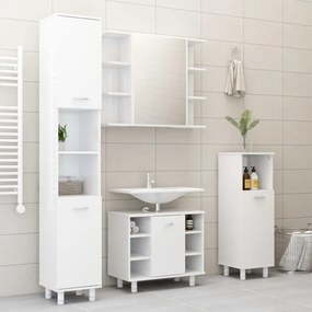 4 pcs conj. móveis casa de banho contraplacado branco brilhante