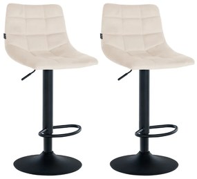 Conjunto de 2 bancos de bar Jerry em veludo com estrutura preta 87-108,5 x 43 x 46,5 cm Creme