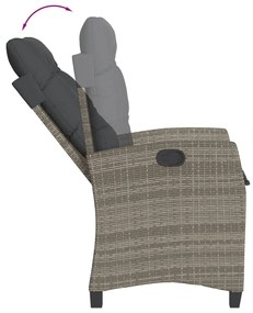 3 pcs conjunto de jantar p/ jardim c/ almofadões vime PE cinza